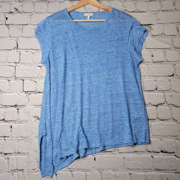 Joie 100% Linen Blue Short Sleeve Asymmetrical Side Tie Tshirt Size S - Picture 1 of 10
